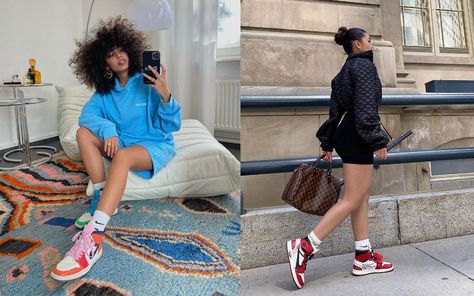 How to style Air Jordan 1s for summer Red Jordan 1 Outfit, Jeans And Jordans, Outfit Ideas With Jordans, How To Style Jordans, Air Jordan 1 Outfit Women, Air Jordan 1 Women, Athleisure Chic, Styling Jordans, Jordan 1 Outfit Women