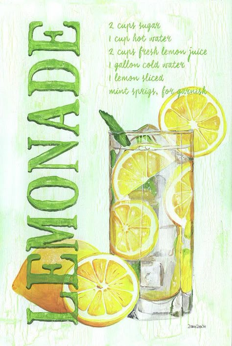 Lemonade (Debbie DeWitt) Paint Recipe, Mint Lemonade, Kitchen Artwork, Rp Ideas, Mint Sprig, Lemon Decor, Lemonade Recipes, Packing Design, Art Institute Of Chicago