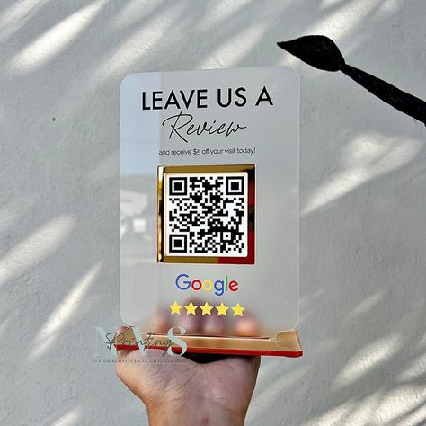 Single Mini QR Code Plaque, Google Review Business Sign Review Qr Code Design, Restaurant Qr Code Design, Qr Code Signage, Google Reviews Design Ideas, Cafe Idea, Menu Stand, Shirt Photography, Custom Business Signs, Photoshop Tutorial Photo Editing