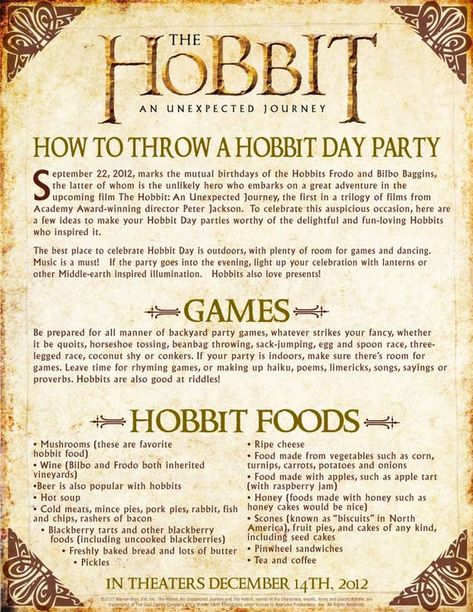 How To Throw The Best Hobbit Birthday Party Hobbit Birthday Party, Bilbo And Frodo, Lotr Birthday, Hobbit Day, Hobbit Birthday, Hobbit Food, Lotr Wedding, Hobbit Party, 33rd Birthday