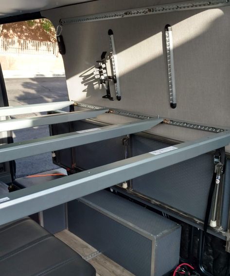 Sprinter Van DIY 3 Panel Platform Bed on L Track L Track Van, Sprinter Bed Ideas, Build A Platform Bed, Sprinter Van Camper, Campervan Bed, Camper Beds, Van Bed, Ford Transit Camper, Diy Platform Bed