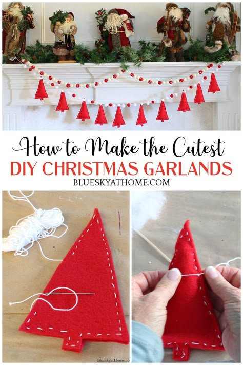 Felt Christmas Tree Garland Diy, Diy Tree Garland Ideas, Felt Crafts Christmas Wreaths & Garlands, Diy Christmas Classroom Decor, Christmas Bunting Ideas Diy, Felt Ball Christmas Garland, Santa Garland Diy, Diy Fabric Garland Christmas, Make Your Own Garland Christmas