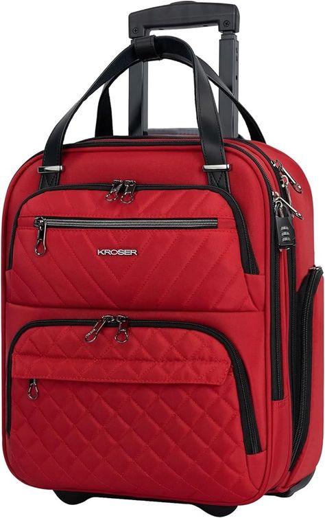 Amazon.com | KROSER Carry On Underseat Multi-functional, 16-inch Underseater Lightweight Overnight Suitcase for Women, Red | Carry-Ons Under Seat Carry On Bag, Suitcase For Women, Rolling Laptop Bag, Underseat Carry On, Frontier Airlines, Foldable Bag, Checked Luggage, Luggage Strap, Travel Tech