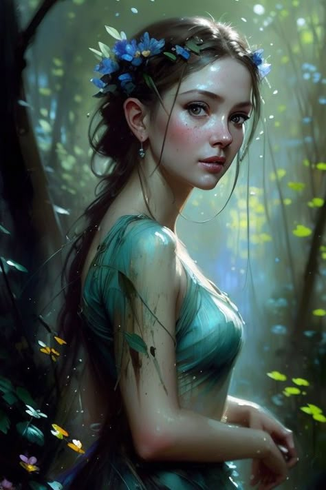 Anthousai Nymphs, Nymphs Greek Mythology, Wood Nymph Art, Forest Nymph Art, Water Nymph Art, Greek Nymph, Water Kingdom, Greek Mythology Books, Tree Nymph