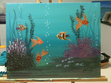 Aquarium for Amanda B.  acrylics and nail lacquer. Fish Aquarium Painting, Aquarium Painting Ideas, Aquarium Painting Acrylic, Fish Aquarium Drawing, Fish Tank Drawing, Aquarium Painting, Aquarium Drawing, Sea Art Painting, Baby Room Paintings