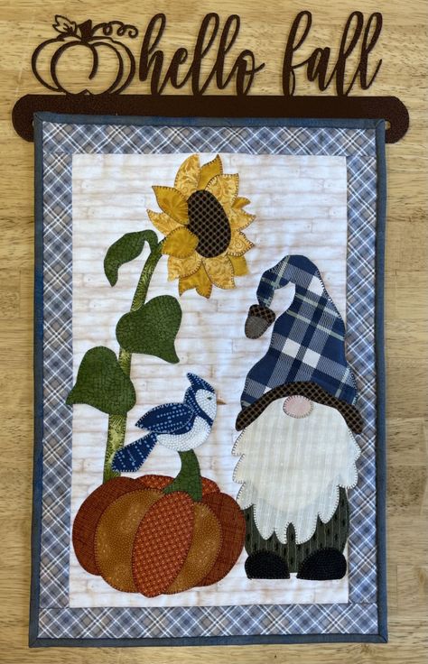 Hanging with a Fall Gnome - P284 Autumn Wall Hanging, Fall Wall Hangings, Gnome Wall Hanging, Gnome Quilt, Quilt Wall Hangers, Fall Wall Hanging, Seasonal Quilts, Seasonal Wall Hangings, Halloween Quilt Patterns