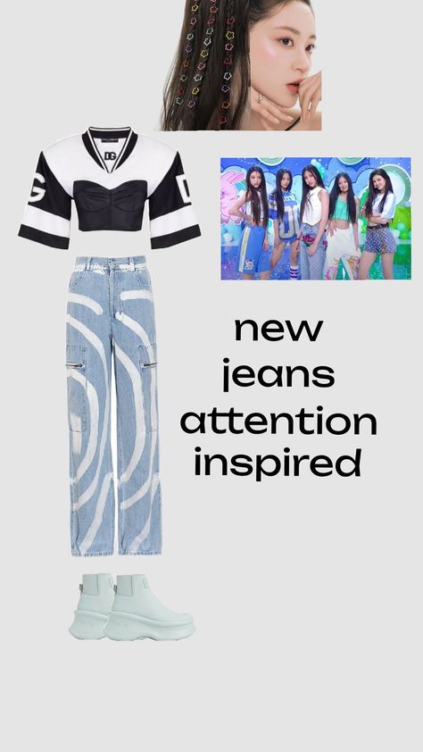 #outfitispo#newjeans Attention New Jeans Outfit, New Jeans Attention, New Jeans Outfit, Jeans Outfit, Inspired Outfits, Jean Outfits, Outfit Inspirations, Pins, Denim Outfits