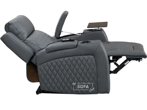 Recliner Cinema Chair in Grey Leather Electric with USB Port, Cup Holder & Tray Table – Venice Series One    All our Electric Recliner Chairs are equipped with Multi-Position Reclining Systems, allowing you to choose your Preferred and most comfortable position to relax. The Electric Recliner chairs also come with USB Ports, Cooling Cup Holders, and Massage options.    Discover an extensive collection of stylish sofas tailored to your taste at the Sofa Shop.    As your go-to destination for cutt Cinema Sofa, Rehabilitation Equipment, Recliner Sofa Set, Cinema Chairs, Cinema Seats, Recliner Chairs, Cool Car Accessories, Gravity Chair, Electric Recliners