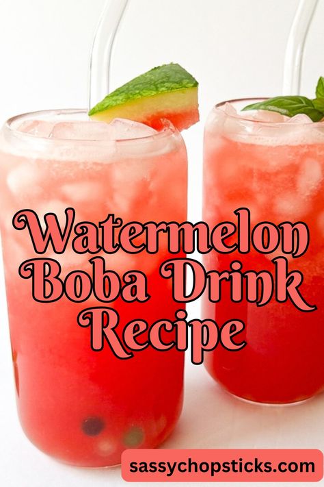 Watermelon boba combines fresh watermelon with chewy boba pearls, creating the perfect drink for any day. It's an absolute must-try. Boba Drink Recipe, Watermelon Boba, Easy Diner, Boba Tea Recipe, Frozen Drink Recipes, Champagne Recipes Cocktails, Frozen Cocktail Recipes, Boba Pearls, Boba Drink