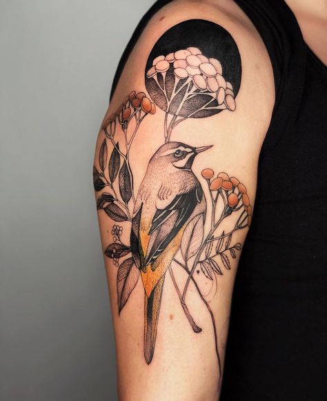 Tattooer, Wroclaw, Poland on Instagram: “For my french client ✨🌿 @nasza_tattoo_shop #tattoo #tattoos #bird #tansy #plant #graphic #illustration” Dzo Lama, Tansy Plant, Watercolor Bird Tattoo, Plant Graphic, Shop Tattoo, Wroclaw Poland, Botanical Tattoo, Flowers Tattoo, Tattoo Feminina