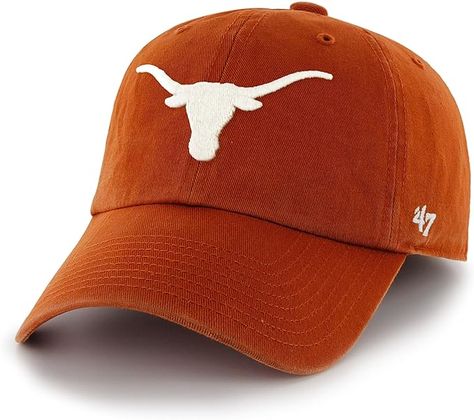 NCAA '47 Clean Up Adjustable Hat, One Size Fits All Texas Hats, Cap Hanger, Ears That Stick Out, Cotton Crown, College Hats, Hook Em Horns, Raised Embroidery, Quality Hats, Texas Longhorns