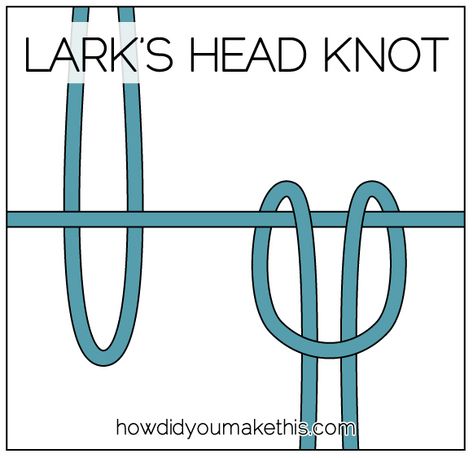 The “lark’s head knot” – also known as the “cow hitch” “tag knot” “lanyard hitch” or “ring hitch” – is a popular knot for starting decorative knotting/macramé projects. It is also a good way to hang a tag – put a string through the hole in a tag and tie it into a loop, then Read More Larks Head Knot, Spiral Braid, Horse Braiding, Easy Knitting Patterns Free, Knit Edge, Floral Hoops, Edge Stitch, Macrame Knots, Crochet Applique