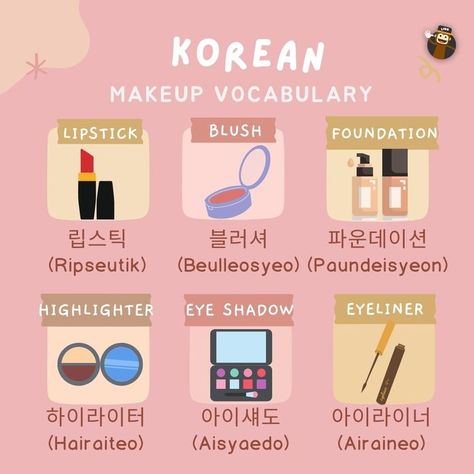 Makeup Vocabulary, Hangul Notes, Easy Korean Makeup, Korean Makeup Products, Korean Beauty Standards, Makeup Names, Korean Learning, Learn Korea, Korean Phrases