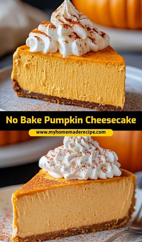 This no bake pumpkin cheesecake is the best pumpkin cheesecake for fall desserts. Creamy, spiced, and easy to make, it’s the ultimate no-bake cheesecake for Thanksgiving or any autumn gathering Best Pumpkin Cheesecake, Fall Cheesecake, Easy Pumpkin Cheesecake, Whipped Pumpkin, Whipped Cream Desserts, Pumpkin Puree Recipes, Easy Pumpkin Dessert, Desserts With Few Ingredients, Pumpkin Spice Cheesecake