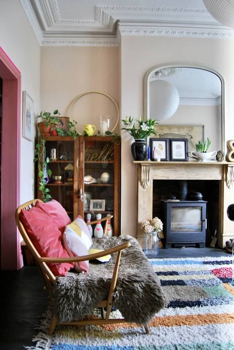 This Eclectic Victorian Terrace Uses Color to Tell a Cohesive Story | Apartment Therapy Victorian Eclectic Decor, Victorian Terrace Dining Room, Victorian Terrace House Interior, Terrace House Living Room, Victorian Terrace Living Room, Terraced House Interior, Terrace House Interior, Five Bedroom House, Victorian Terrace Interior