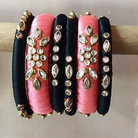 Silk Thread Earrings Designs, Silk Thread Bangles Design, Silk Bangles, Thread Bangles Design, Silk Thread Earrings, Kundan Bangles, Thread Necklace, Silk Thread Bangles, Silk Jewelry