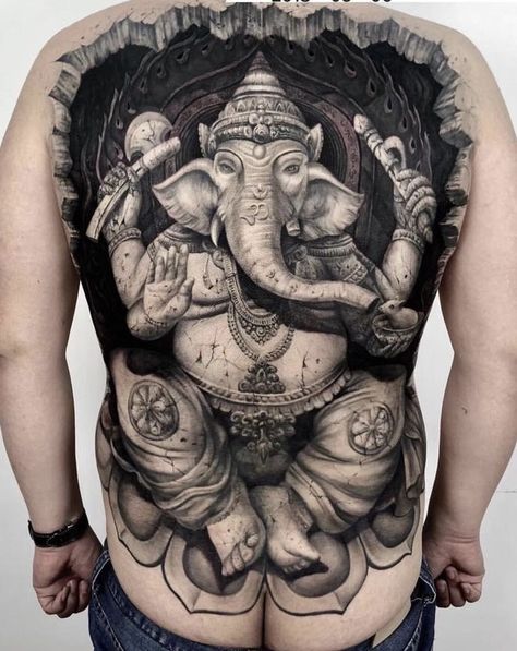 Balinese Tattoo, Fibonacci Tattoo, Hindu Tattoos, Backpiece Tattoo, Stone Tattoo, Full Tattoo, Ganesha Tattoo, Feather Tattoo Design, Full Back Tattoos