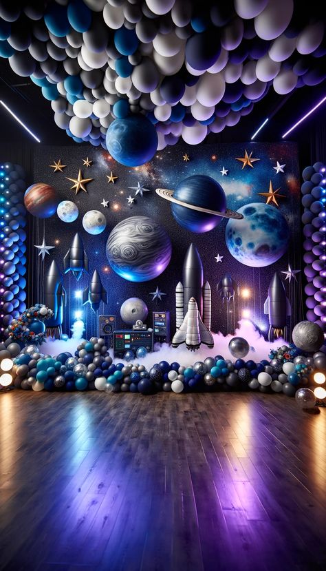 🎈 20 Creative Balloon Decorating Ideas for Every Occasion 🎉 - Laugh Lore Nasa Party Ideas Space Theme, Futuristic Birthday Party, Futuristic Decorations Event, Futuristic Theme Party, Futuristic Party Theme, Space Theme Decorations, Futuristic Decoration, Space Theme Birthday Party, Futuristic Party