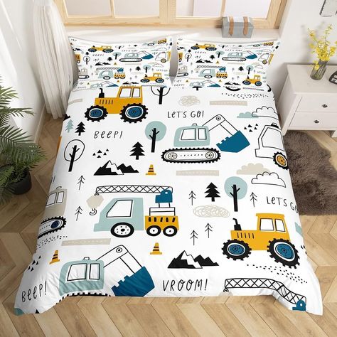 Animal Themed Bedroom, Construction Bedding, Yellow Bedspread, Boys Bedding Sets, Kids Comforter Sets, Dream Room Ideas, Set Construction, Kids Comforters, Kids Duvet