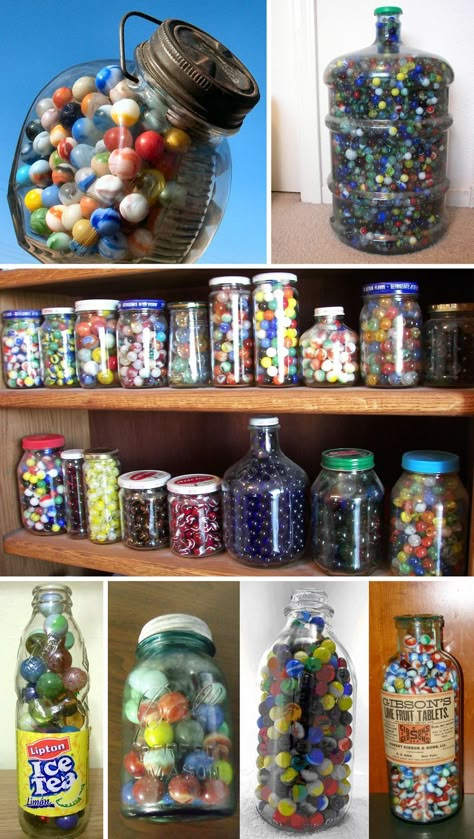 ~Marbles in jugs, marbles in jars. Evrywhere you look...Marbles Marble Collection Display Ideas, Marble Display Ideas, Ice Tea Bottle, Marble Display, Marble Toys, Lipton Ice Tea, Vintage Marbles, Marble Pictures, Ice Tea