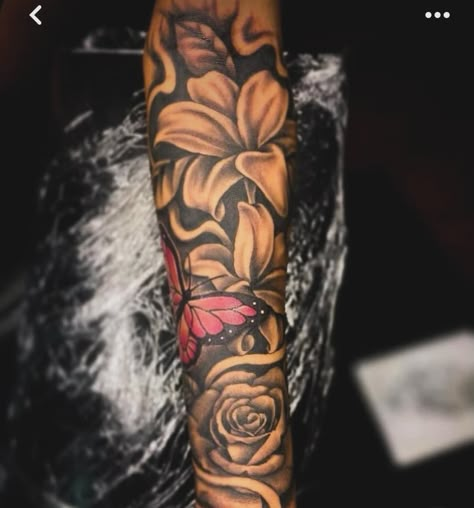 😌👏🏾🔥Tattoo thread 🪡🎨😏🦋🔥 #tattoo #tattoos #tattoothread #tattooidea #tattooideas #tattooideasforwomen #tattoosforwomen #tattooartist #tattooed #tattoodesign #tattoolife #tattooart Half Sleeve Tattoos For Black Women Lower Arm, Arms Sleeve Tattoo Women, Arm Sleeve Tattoos Black Woman, Butterfly Tattoo Sleeve For Women, Butterfly Tattoo With Color, Colorful Tattoo Sleeve, Thread Tattoo, Fill In Tattoo Ideas, Tattoos Black Women