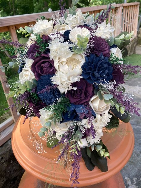 Plum Purple and Navy Sola Wood Flower Bouquet Choose Your - Etsy Plum Wedding Colors, Bridesmaid Bouquet Alternatives, Ivory Bouquet Wedding, Blush Bouquet Wedding, Navy Wedding Flowers, Purple And Navy, Wood Flower Bouquet, Plum Wedding, Purple Wedding Theme