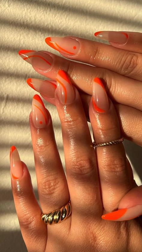 Neon Orange French Tips, Orange Red Nails, Red Orange Nails, Neutral Nails Acrylic, Nails Orange, Nice Nails, Design Nails, Dress Aesthetic, Neutral Nails