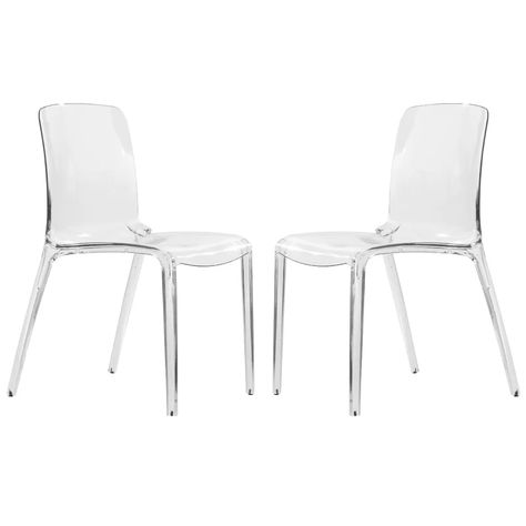 Orren Ellis Maryln Stacking Side chair & Reviews | Wayfair Ghost Chairs Dining, Clear Dining Chairs, Acrylic Dining Chairs, Chairs Dining Room, Stackable Dining Chairs, Ghost Chairs, Plastic Dining Chairs, Dinner Room, Mid Century Modern Dining