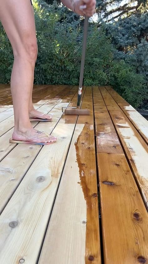 Check out this video Ready Seal stain on a cedar deck with natural light oak  from Amber Hale Finds Front Yard Deck, Cedar Stain, Exterior Wood Stain, Cedar Deck, Yard Deck, Patio Deck Designs, Deck Designs, Diy Home Projects, Exterior Wood