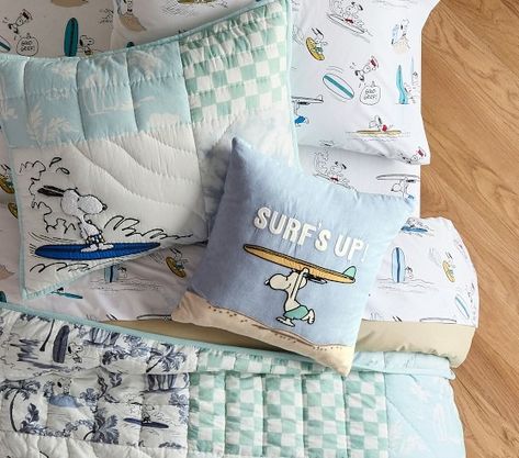 PEANUTS® | Pottery Barn Kids Cas Room, Ocean Baby Rooms, Beach Apartment Decor, Eclectic Coastal, Surf Nursery, Kids Bed Sheets, Vintage Kids Room, Surf Room, Dream Classroom