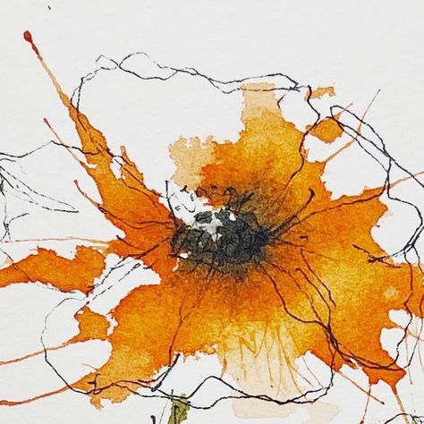 Abstract Flower Watercolor Paintings, Watercolour Abstract Flowers, Pen And Watercolor Flowers, Poppy Flower Watercolor, Abstract Watercolor Flowers, Minimal Tattoo Designs, Abstract Watercolor Flower, Loose Watercolor Paintings, Ink Wash Painting