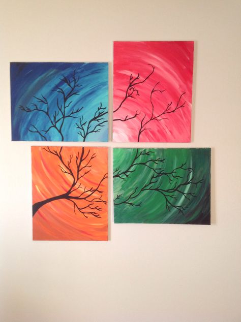 4 Seasons Art, Four Seasons Painting, Four Seasons Art, Art Painting Tools, Seasons Art, Bedroom Paint, Diy Art Painting, Four Seasons, Tree Branches