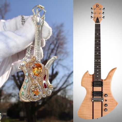 wire wrapped guitar BC rich mocking Bird Wire Wrapped Guitar, Guitar Pick Wire Wrap, Wire Wrape Guitar Earrings, Gutair Pick Necklace, Wire Wrapped Guitar Pendant, Mocking Bird, Guitar Pick Necklace, Native Beading, Native Beading Patterns