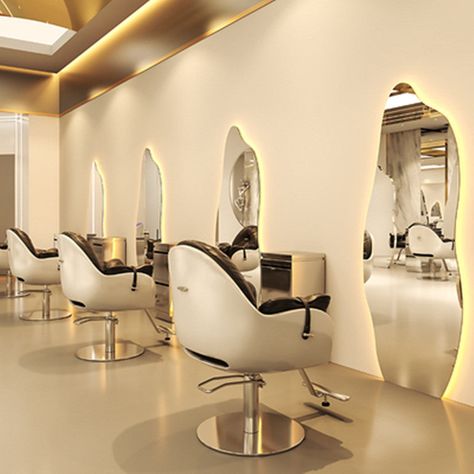 Elevate your salon experience with our Single-Sided Irregular Shape Wall-Mounted Mirror. Designed specifically for hair salons, this stylish mirror features integrated LED lights, providing optimal illumination for precision styling. Its modern and irregular shape adds a trendy touch to any salon decor, while the wall-mounted design maximizes space efficiency. Upgrade your salon setup with this chic and functional mirror, perfect for delivering exceptional hair transformations with ease and style. Salon Mirror Design, Beauty Salon Decor Modern, Salon Mirror, Creative Mirror, Dream Salon, Salon Mirrors, Stylish Mirror, Irregular Mirror, Space Efficiency