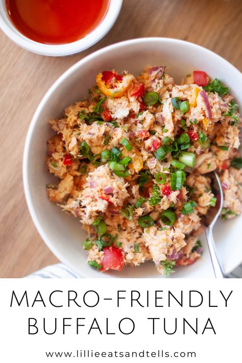 Macro Tuna Recipes, Macro Friendly Tuna Recipes, Macro Friendly Fish Recipes, Dairy Free Macro Friendly Recipes, Cheap Macro Friendly Meals, Macro Friendly Lunch, Buffalo Tuna Salad, Macro Friendly Recipes Dinner, Macro Friendly Snacks