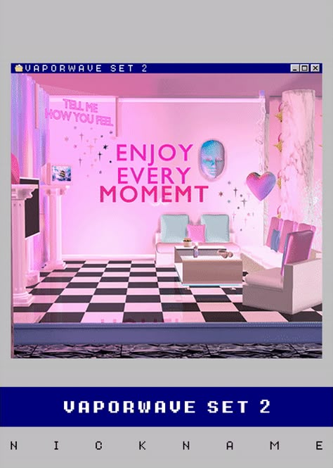 vaporwave set 2 | give me a nickname on Patreon Sims 4 Cc Vaporwave, Sims 4 Vaporwave, Imvu Room, Give Me A Nickname, Alt Decor, Sims 4 Cc Goth, Blender Scenes, Room Work, Cc Furniture