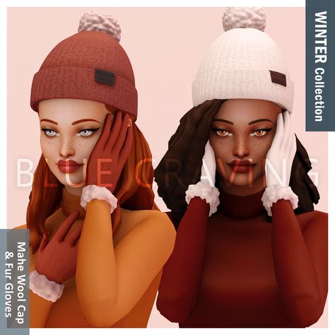 Winter collection - Mahe wool cap & Fur Gloves | Blue Craving on Patreon Cc Hats, Die Sims 4, Brimless Hat, Fur Gloves, Cc Beanie, Sims 4 Dresses, The Sims 4 Download, Sims4 Clothes, Best Sims