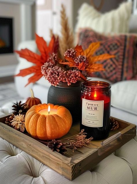 Pumpkins And Candles, Fall Centerpiece Ideas, Rustic Arrangements, Creative Centerpieces, Decorating For Fall, Autumn Display, Fall Centerpiece, Fall Decor Ideas, Centerpiece Ideas