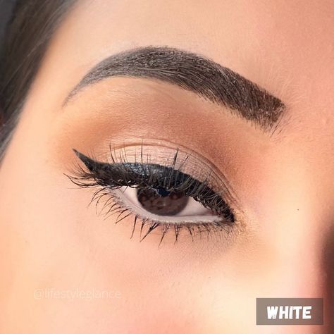 auric beauty Intensiv white Kajal - Serene White White Kajal Makeup Looks, White Kajal Eyes, White Kajal Eye Makeup, Eye Mekup, White Kajal, Thick Eyeliner, Black Eye Makeup, Indian Eyes, Face Paint Makeup