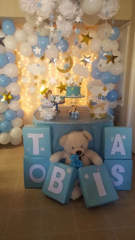 Baby Shower Nene, Diy Baby Shower Decorations Boy, Baby Shower Ideas For Boy, Ideas Para Baby Shower, Diy Baby Shower Ideas, Baby Shower Ideas For Boys, Babby Shower, Baby Boy Decorations, Twinkle Twinkle Baby Shower