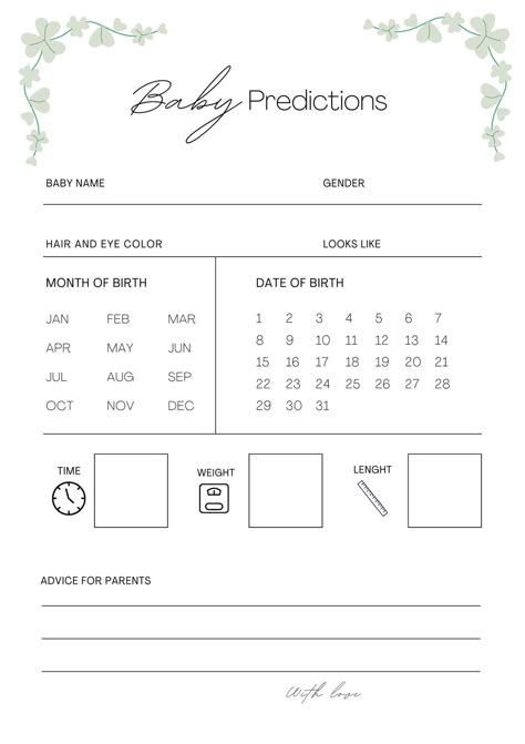 Minimal Baby Predictions Card Game - Templates by Canva Baby Shower Prediction Cards, Game Worksheet, Baby Gender Prediction, Baby Prediction Cards, Minimal Baby, Fiesta Shower, Free Printable Baby Shower Games, Gender Prediction, Surprise Baby Shower