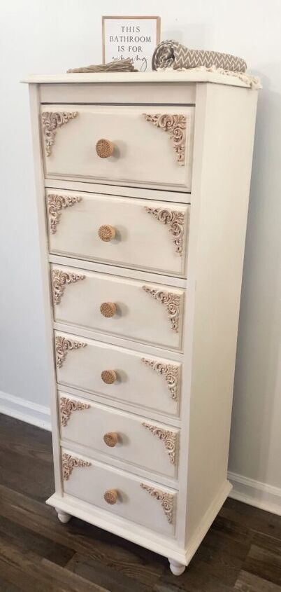 Repurposed Lingerie Chest Boho Style - Redhead Remakes Lingerie Chest Of Drawers, Boho Chest, Lingerie Dresser, Cd Diy, Dresser Refinish, Box Makeover, Jewelry Box Makeover, Lingerie Chest, Wood Appliques