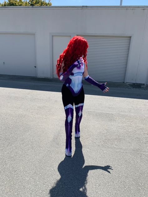 #cosplay #starfire #teentitans #halloween #costumes Star Fire And Black Fire Costume, Starfire Costume Diy, Halloween Costumes Raven Starfire, Modest Starfire Costume, Star Fire Costume, Starfire Halloween Costume, Fire Cosplay, Casual Starfire Cosplay, Star Fire Cosplay