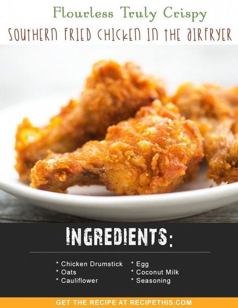 Airfryer Recipes | flourless truly crispy southern fried chicken in the air fryer recipe from RecipeThis.com Estonia Recipes, Honey Chicken Wings Recipe, Chicken In The Air Fryer, Air Fryer Review, Cauliflower Dishes, Air Fried Food, Air Fryer Recipe, Airfryer Recipes, Air Fry Recipes