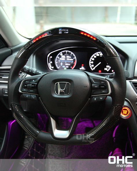 What??!! 🤩🤩The First Honda Accord LED Performance Steering Wheel 🥳🥳 ️️ The advanced function : 1.RPM indicating lights; 2.Driving Speed Data 3.Temperature of Water/Oil; 4.Fuel Consumption Data; 5.Battery Status; 6.Engine Loading;  And additional advanced functions as below: 1.Turning Signal Indicating; 2.Emergency Lights Indicating; 3.Parking Assistance  And these additional functions working on some Honda Models,and please send us DM when you have any questions  on it,or send us whatsapp :+ Honda Accord Interior Ideas, Black Honda Accord, Honda Accord Accessories, Honda Civic 2015, Advanced Functions, Civic Jdm, Honda Civic Car, Black Honda, Pink Car Accessories