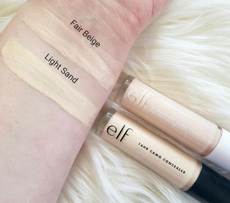 #hydratingconcealer #16hrcamoconcealer #lightsand #fairbeige #swatches #review Elf Camo Concealer, Hydrating Camo Concealer, Putty Primer, Hydrating Concealer, Favorite Youtubers, Elf Makeup, Makeup Rooms, High End Products, Affordable Makeup