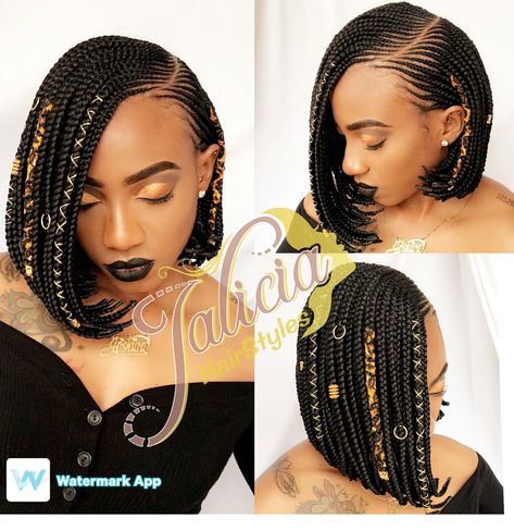 Hair braided style. Kanyget fashions + Bob Box Braids Styles, Bob Braids Hairstyles, Short Box Braids, Bob Braids, African Hair Braiding Styles, Long Box Braids, African Hair, Box Braids Styling, Girls Hairstyles Braids