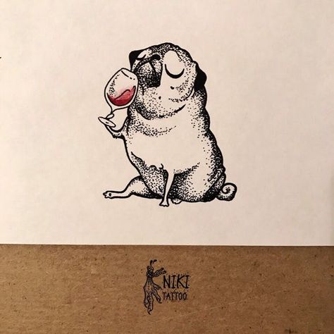 Wine Tattoo, Pug Tattoo, Explore Tattoo, Dog Wine, Kawaii Tattoo, Illustration Art Design, Design Picture, Sketch A Day, Book Tattoo