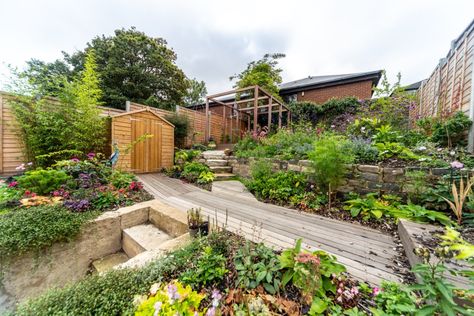 Multi-level, Artist Garden in South London - Design Heights Garden On Different Levels, Garden In Forest, Multi Level Garden, Level Garden, Artist Garden, Small Urban Garden, Concrete Retaining Walls, Beautiful Objects, Forest Hill