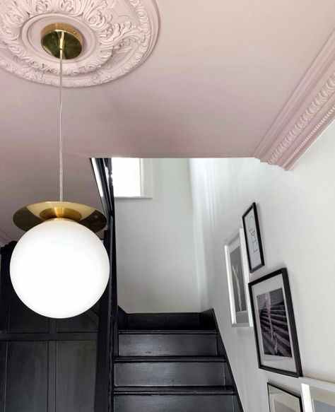 Coloured Ceiling, Colour House, Pink Ceiling, Hallway Ceiling, Victorian Hallway, Dark Ceiling, Hallway Colours, Hallway Inspiration, Hallway Designs